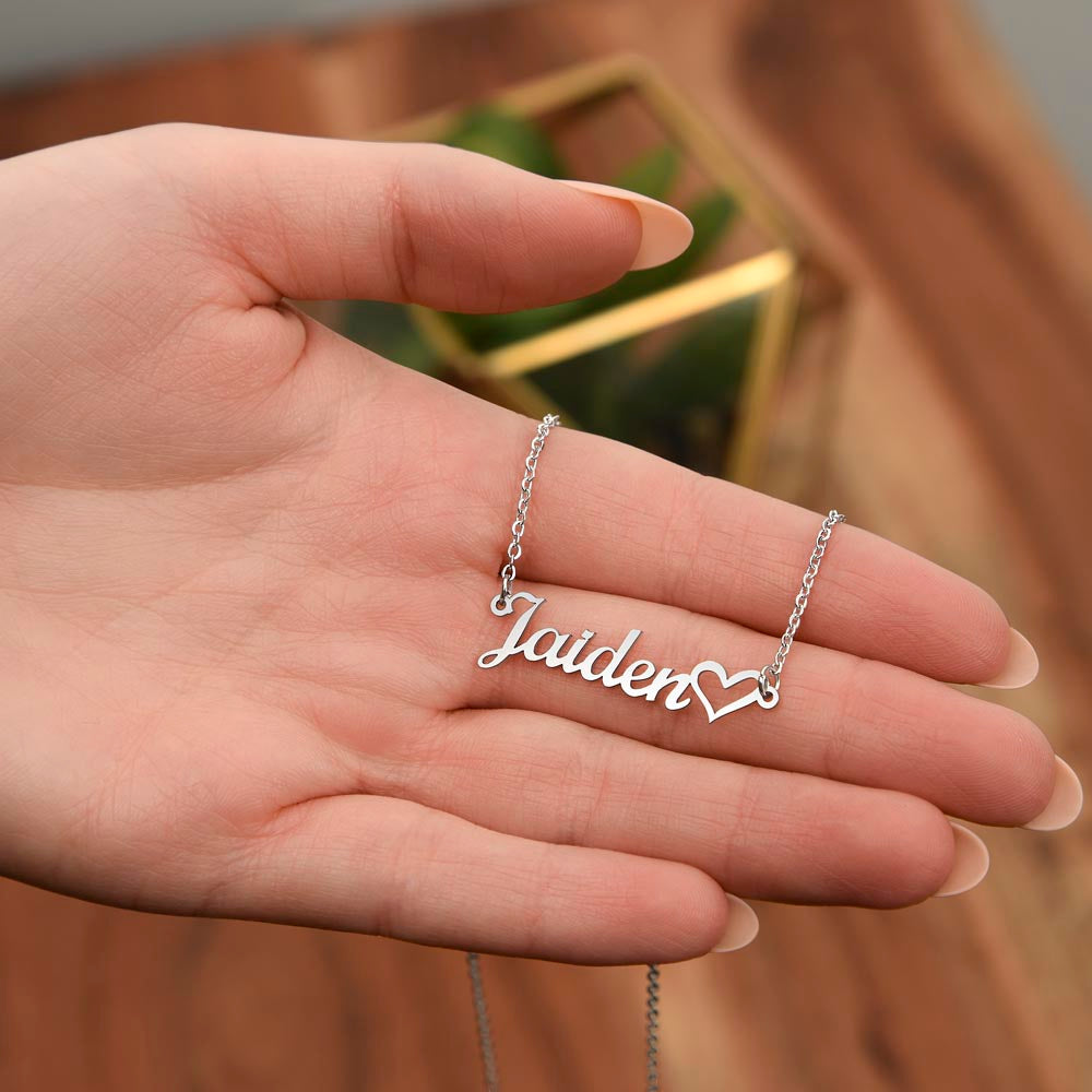 Personalized Heart Name Necklace – Custom Cursive Name Jewelry Gift for Her