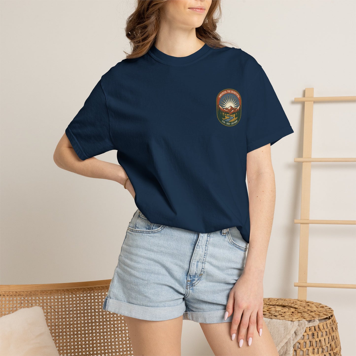 America the Beautiful T-Shirt — 250th Anniversary Scenic Mountain Graphic Tee