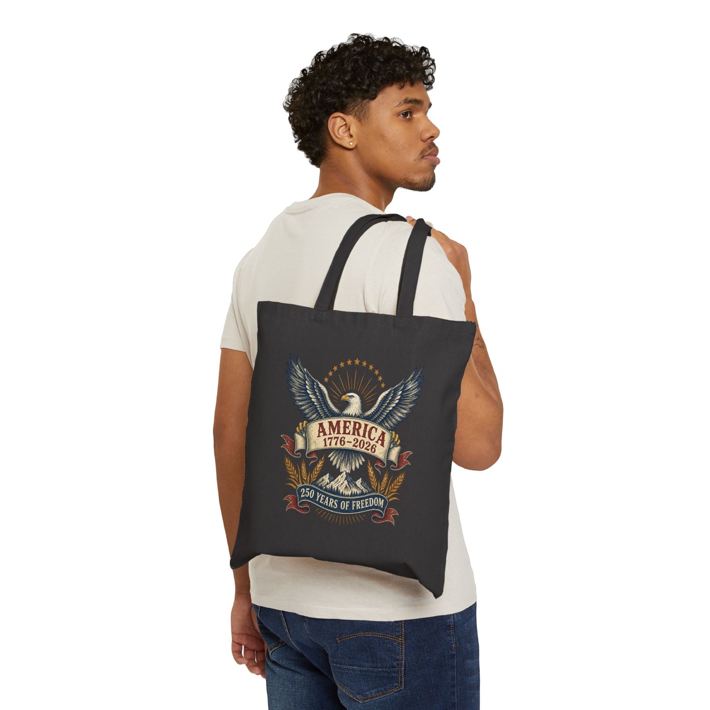America 250 Vintage Tote Bag | Patriotic Eagle Canvas Tote | 1776–2026 Americana Market Bag