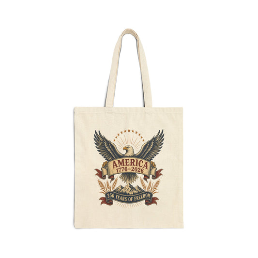 America 250 Vintage Tote Bag | Patriotic Eagle Canvas Tote | 1776–2026 Americana Market Bag