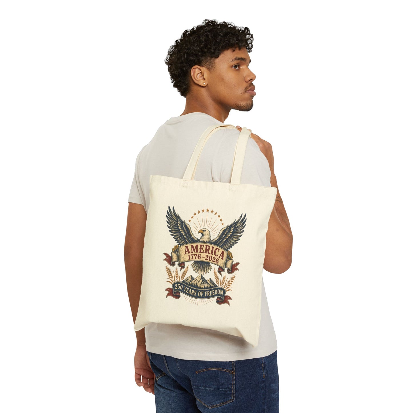 America 250 Vintage Tote Bag | Patriotic Eagle Canvas Tote | 1776–2026 Americana Market Bag