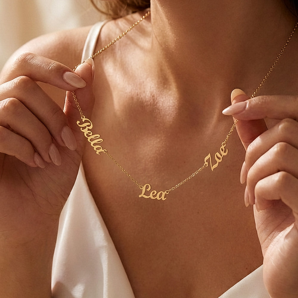 Personalized Multiple Name Necklace – Custom Family Name Jewelry Gift for Mom (2–3 Names)