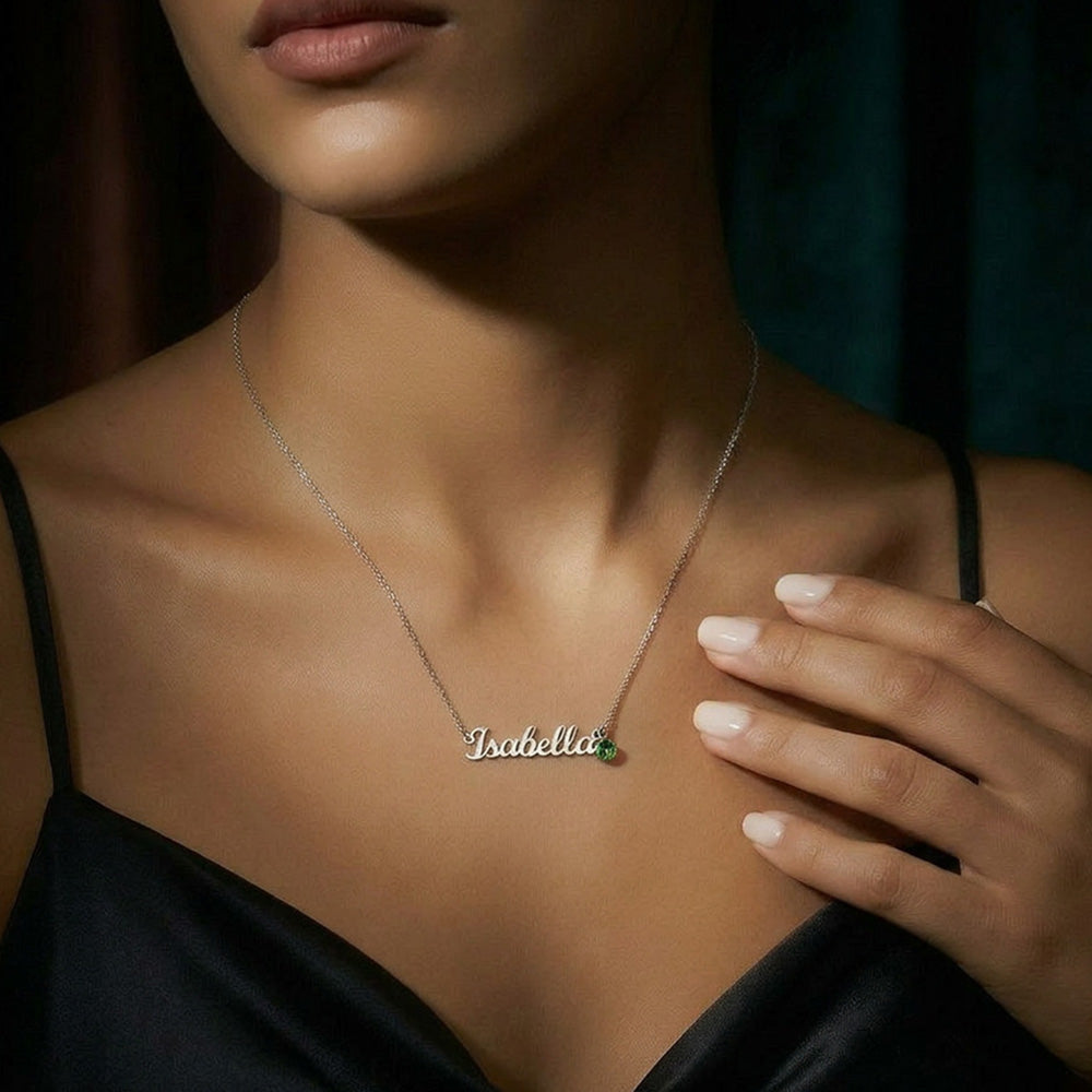Personalized Name Necklace with Birthstone – Custom Cursive Jewelry Gift for Mom, Wife, Daughter