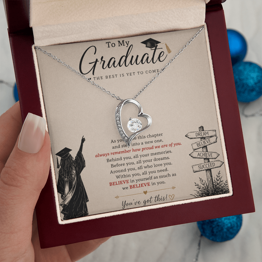 To My Graduate – Believe in Yourself Love Knot Necklace | Graduation Gift for Daughter | Inspirational Jewelry Gift | Proud of You Gift