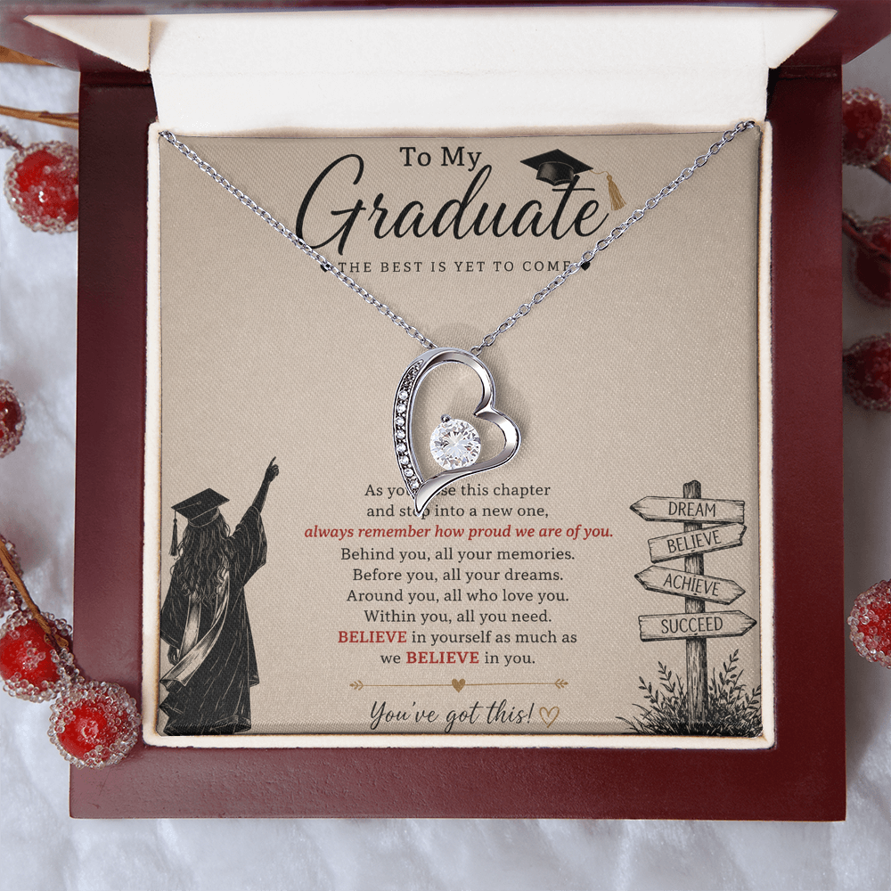 To My Graduate – Believe in Yourself Love Knot Necklace | Graduation Gift for Daughter | Inspirational Jewelry Gift | Proud of You Gift