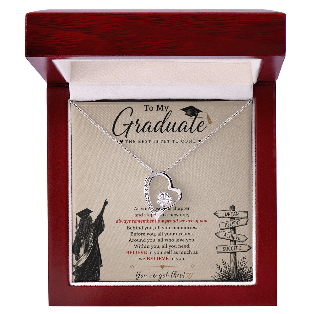 To My Graduate – Believe in Yourself Love Knot Necklace | Graduation Gift for Daughter | Inspirational Jewelry Gift | Proud of You Gift