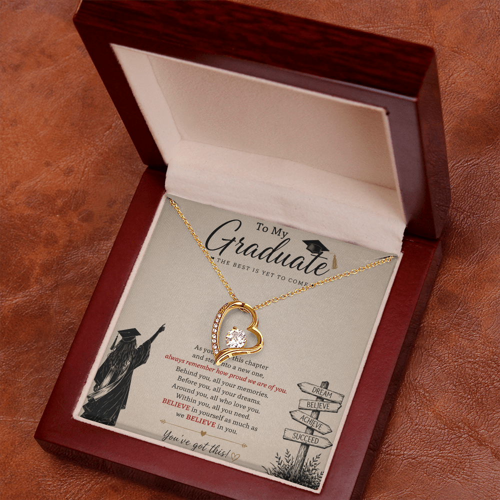 To My Graduate – Believe in Yourself Love Knot Necklace | Graduation Gift for Daughter | Inspirational Jewelry Gift | Proud of You Gift