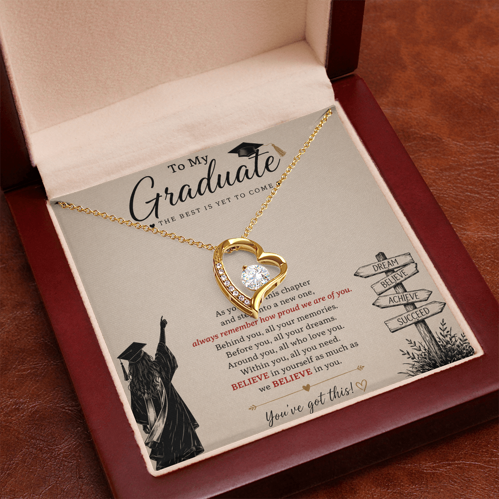 To My Graduate – Believe in Yourself Love Knot Necklace | Graduation Gift for Daughter | Inspirational Jewelry Gift | Proud of You Gift