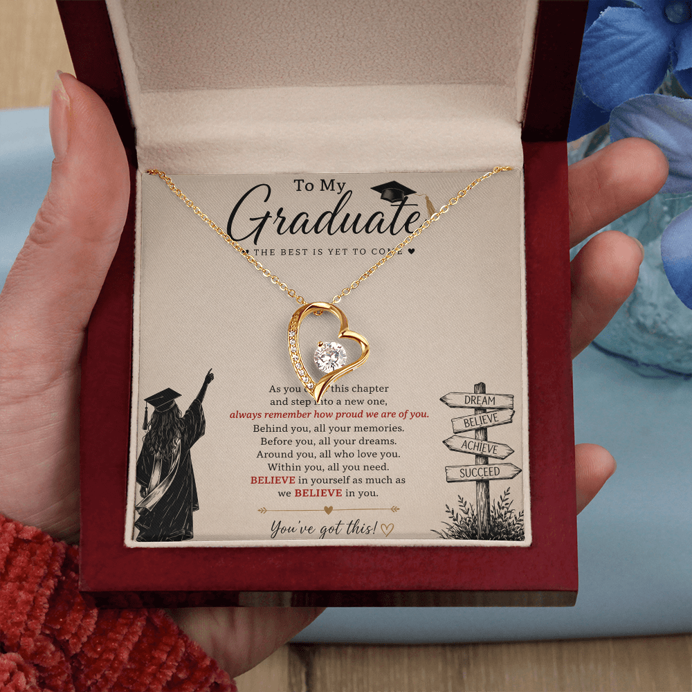 To My Graduate – Believe in Yourself Love Knot Necklace | Graduation Gift for Daughter | Inspirational Jewelry Gift | Proud of You Gift