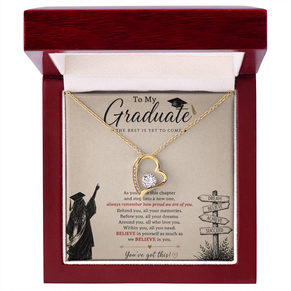 To My Graduate – Believe in Yourself Love Knot Necklace | Graduation Gift for Daughter | Inspirational Jewelry Gift | Proud of You Gift