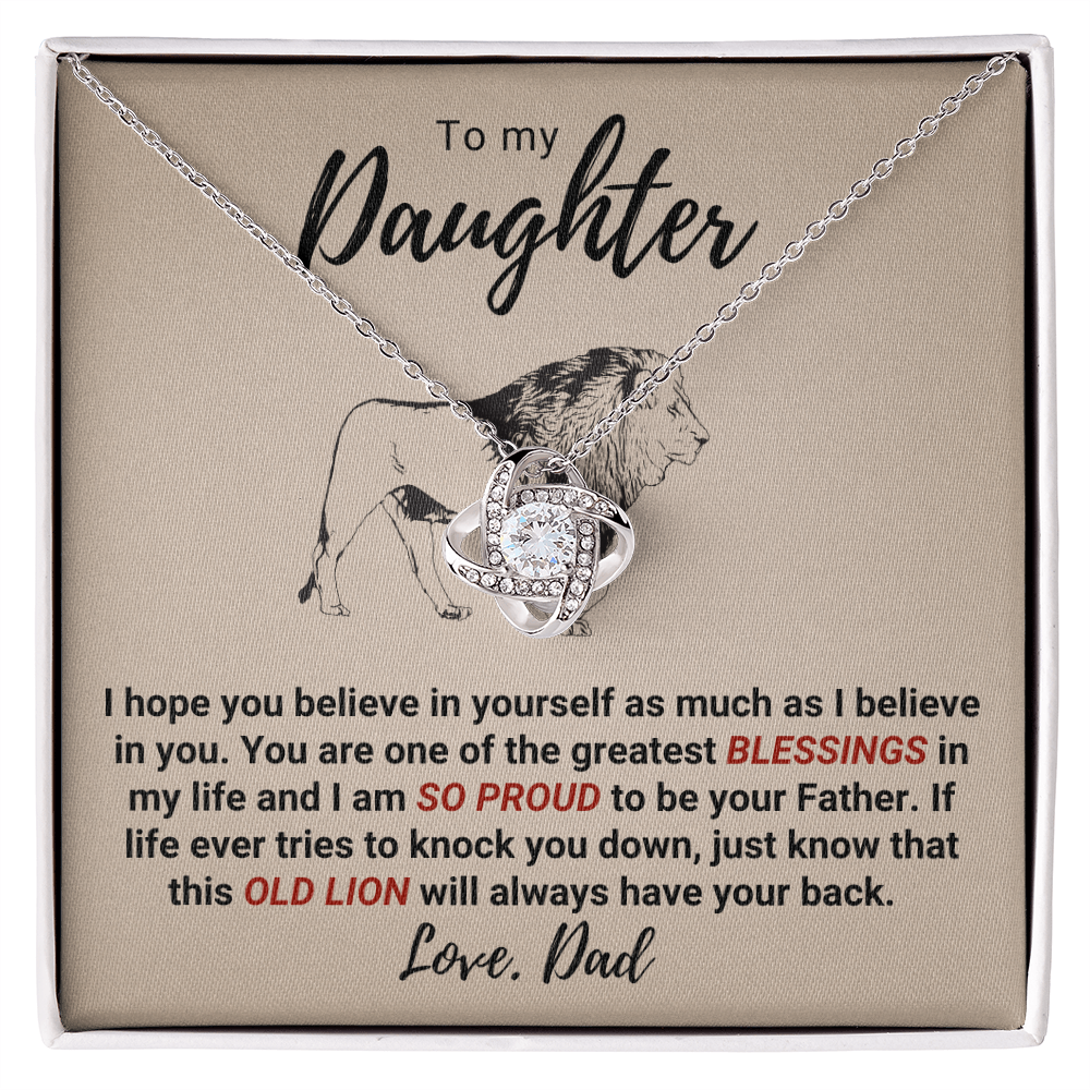 To My Daughter – Old Lion Love Knot Necklace | From Dad | Meaningful Gift for Daughter | Inspirational Father Daughter Jewelry
