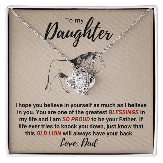 To My Daughter – Old Lion Love Knot Necklace | From Dad | Meaningful Gift for Daughter | Inspirational Father Daughter Jewelry