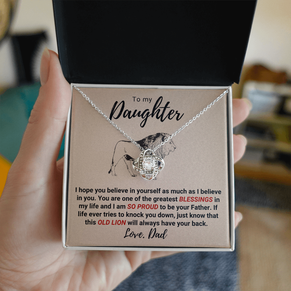To My Daughter – Old Lion Love Knot Necklace | From Dad | Meaningful Gift for Daughter | Inspirational Father Daughter Jewelry
