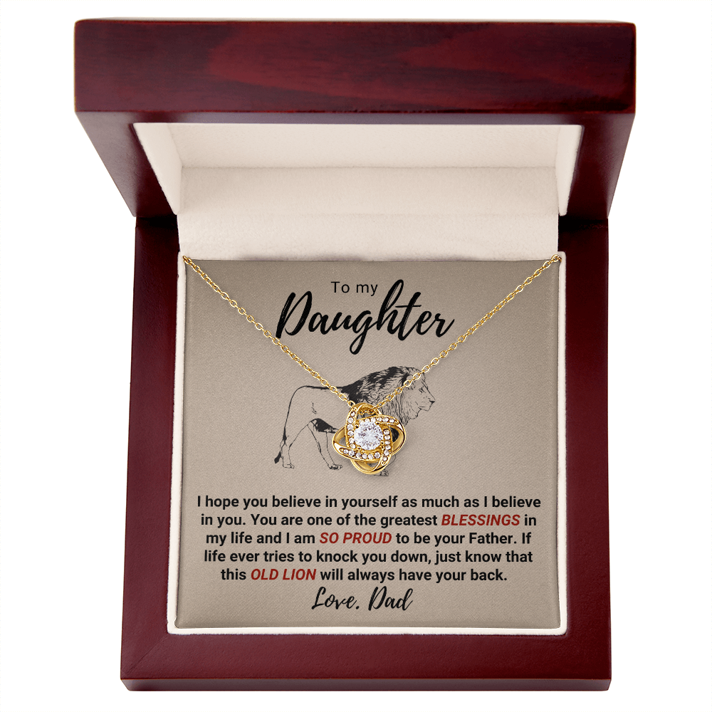 To My Daughter – Old Lion Love Knot Necklace | From Dad | Meaningful Gift for Daughter | Inspirational Father Daughter Jewelry