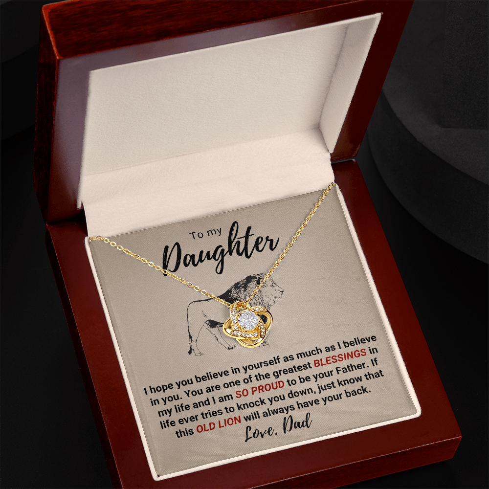To My Daughter – Old Lion Love Knot Necklace | From Dad | Meaningful Gift for Daughter | Inspirational Father Daughter Jewelry
