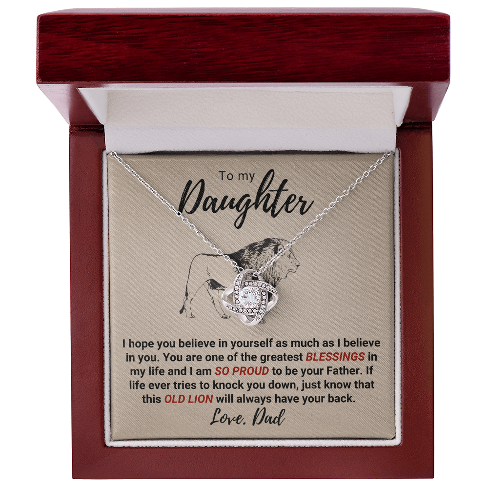 To My Daughter – Old Lion Love Knot Necklace | From Dad | Meaningful Gift for Daughter | Inspirational Father Daughter Jewelry