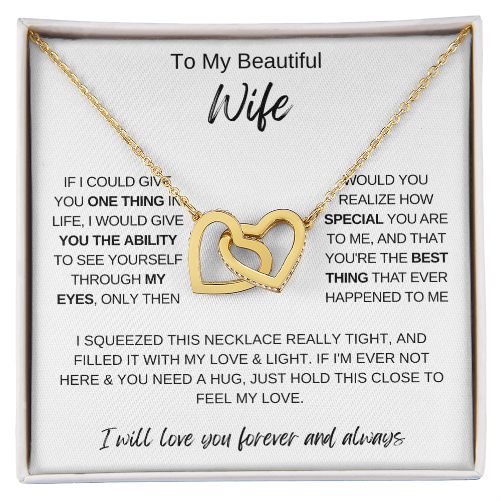 To My Beautiful Wife Necklace, Romantic Gift for Wife, Love Message Card Jewelry, Anniversary Gift for Her, Double Heart Necklace, Gift from Husband