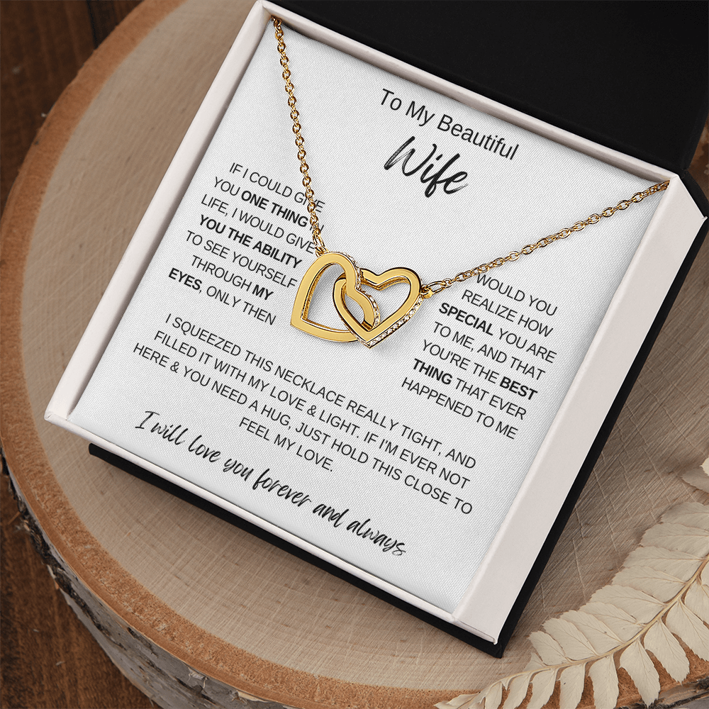 To My Beautiful Wife Necklace, Romantic Gift for Wife, Love Message Card Jewelry, Anniversary Gift for Her, Double Heart Necklace, Gift from Husband