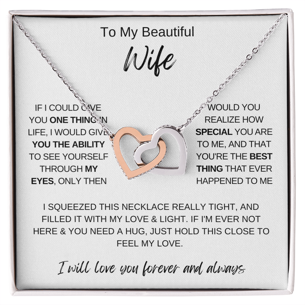 To My Beautiful Wife Necklace, Romantic Gift for Wife, Love Message Card Jewelry, Anniversary Gift for Her, Double Heart Necklace, Gift from Husband