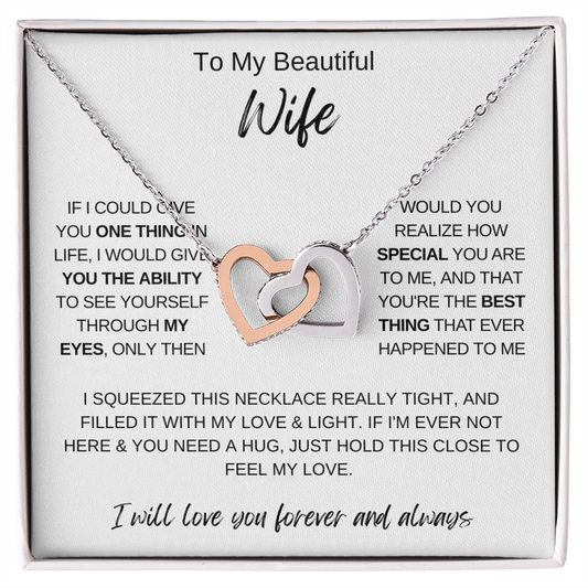 To My Beautiful Wife Necklace, Romantic Gift for Wife, Love Message Card Jewelry, Anniversary Gift for Her, Double Heart Necklace, Gift from Husband
