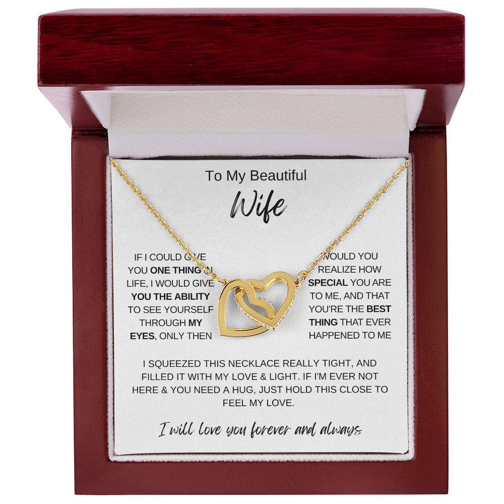 To My Beautiful Wife Necklace, Romantic Gift for Wife, Love Message Card Jewelry, Anniversary Gift for Her, Double Heart Necklace, Gift from Husband