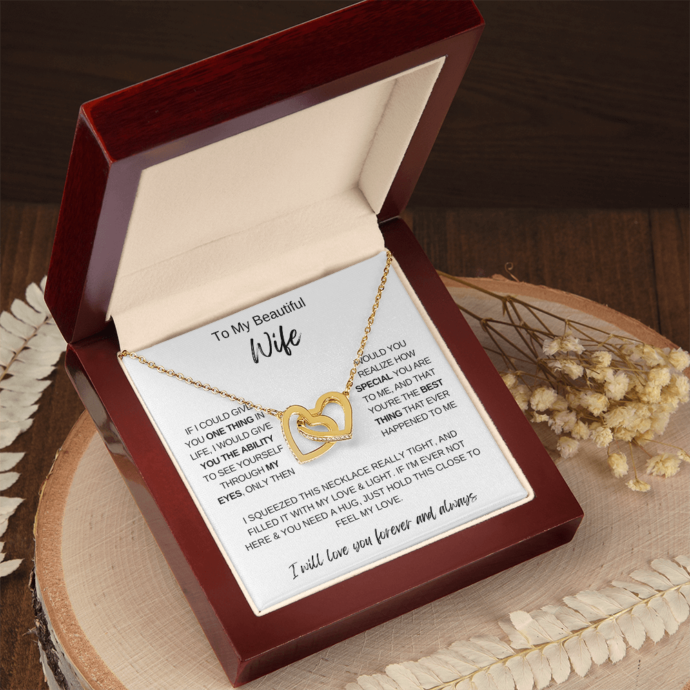 To My Beautiful Wife Necklace, Romantic Gift for Wife, Love Message Card Jewelry, Anniversary Gift for Her, Double Heart Necklace, Gift from Husband
