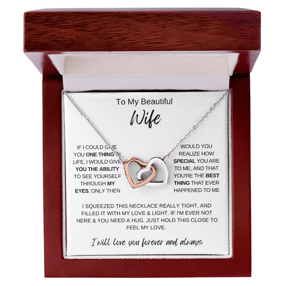 To My Beautiful Wife Necklace, Romantic Gift for Wife, Love Message Card Jewelry, Anniversary Gift for Her, Double Heart Necklace, Gift from Husband