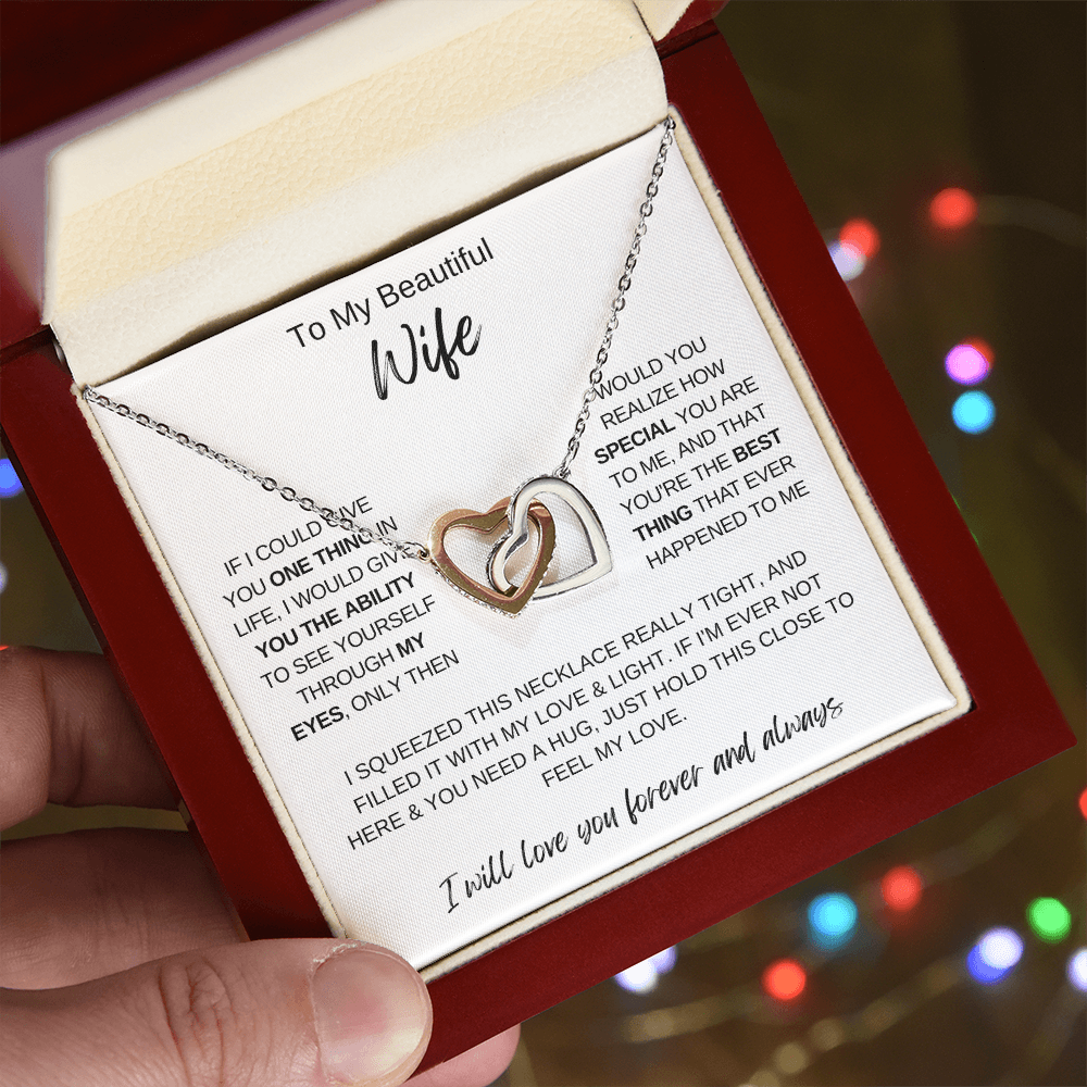 To My Beautiful Wife Necklace, Romantic Gift for Wife, Love Message Card Jewelry, Anniversary Gift for Her, Double Heart Necklace, Gift from Husband