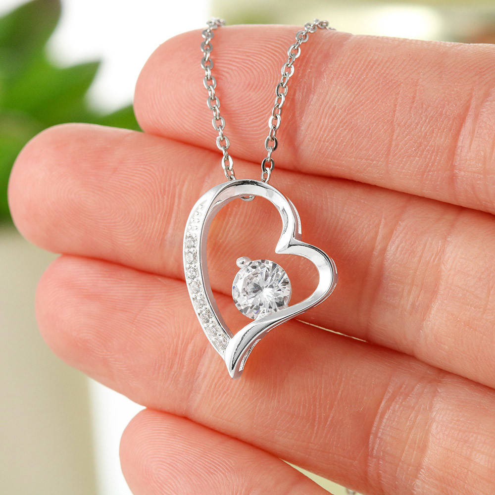 Forever Love Necklace – 14K White Gold Finish | Heart Pendant Gift for Her