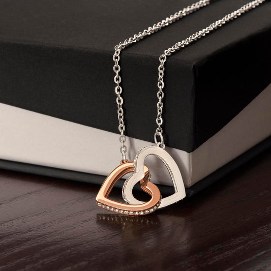 Interlocking Hearts Necklace – Symbol of Love Gift for Her (CZ Crystal Accent)