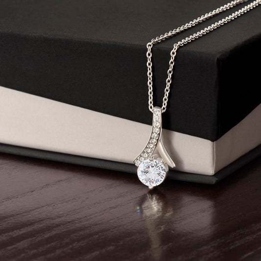 Alluring Beauty Necklace – 14K White Gold Finish | Elegant CZ Pendant Gift for Her