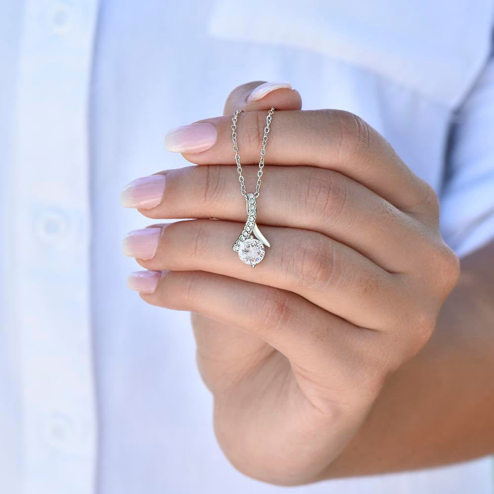 Alluring Beauty Necklace – 14K White Gold Finish | Elegant CZ Pendant Gift for Her