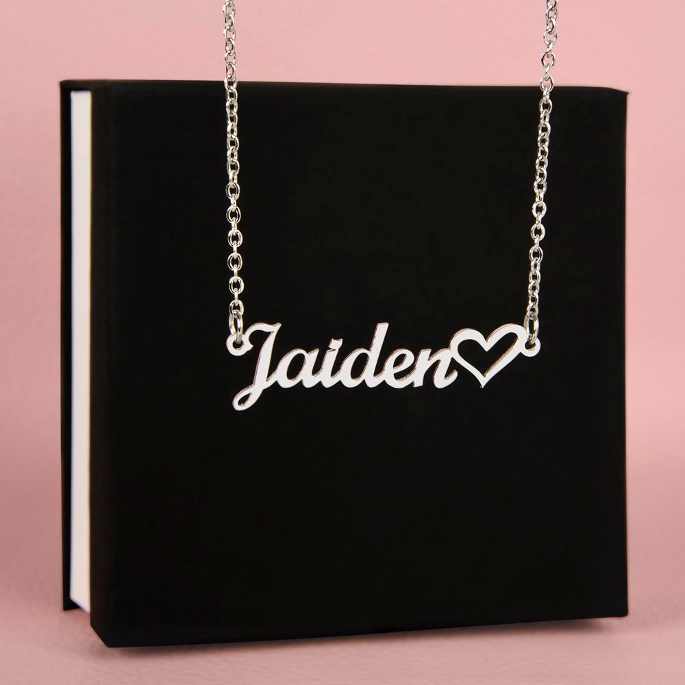 Personalized Heart Name Necklace – Custom Cursive Name Jewelry Gift for Her