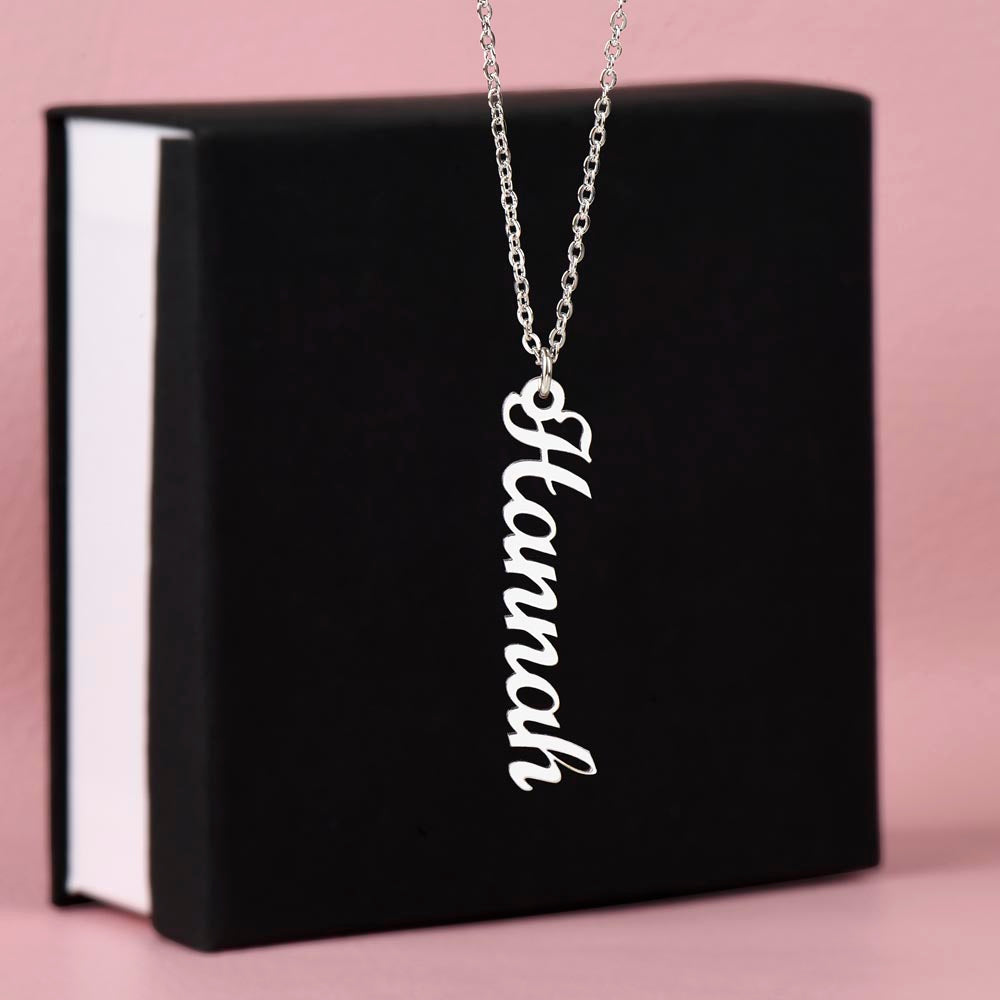 Personalized Vertical Name Necklace – Custom Script Jewelry Gift for Her
