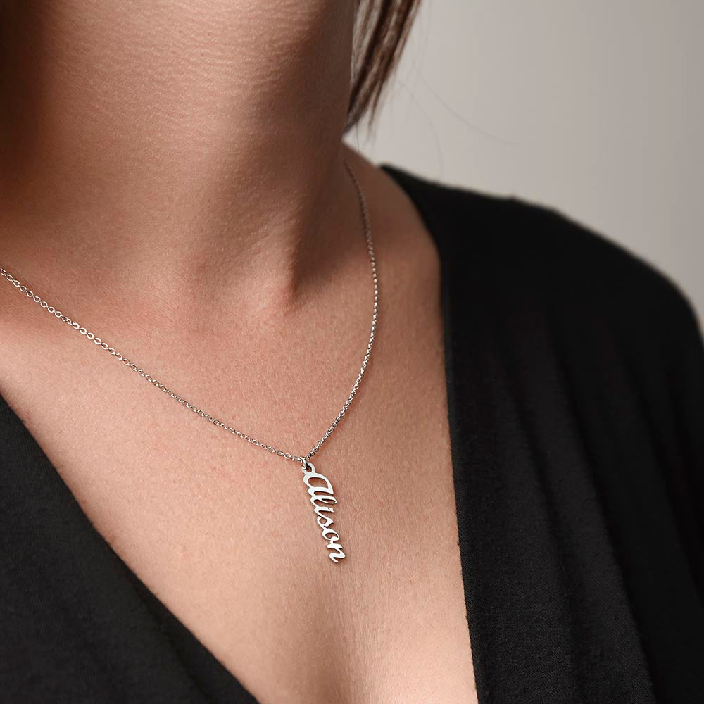 Personalized Vertical Name Necklace – Custom Script Jewelry Gift for Her