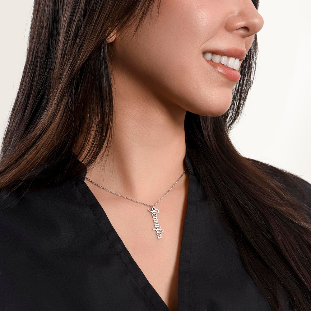 Personalized Vertical Name Necklace – Custom Script Jewelry Gift for Her
