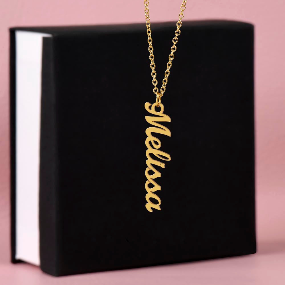 Personalized Vertical Name Necklace – Custom Script Jewelry Gift for Her