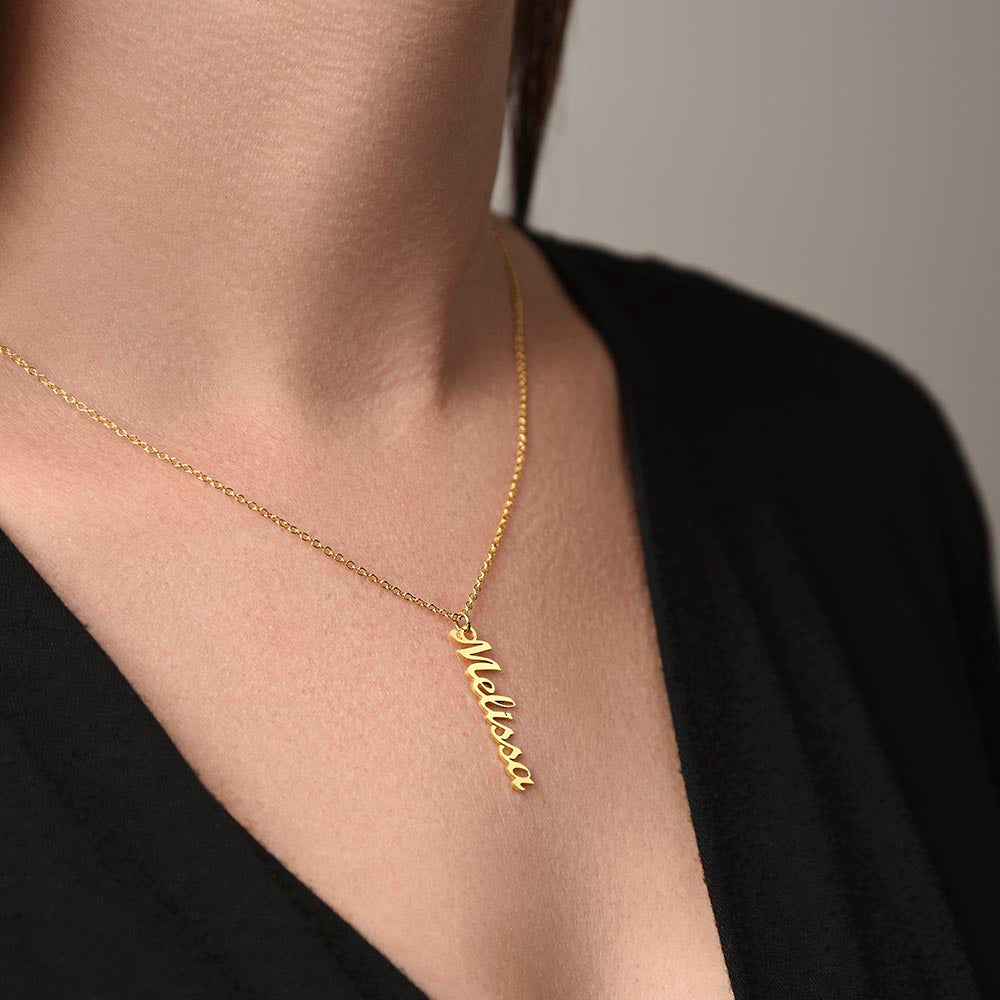 Personalized Vertical Name Necklace – Custom Script Jewelry Gift for Her