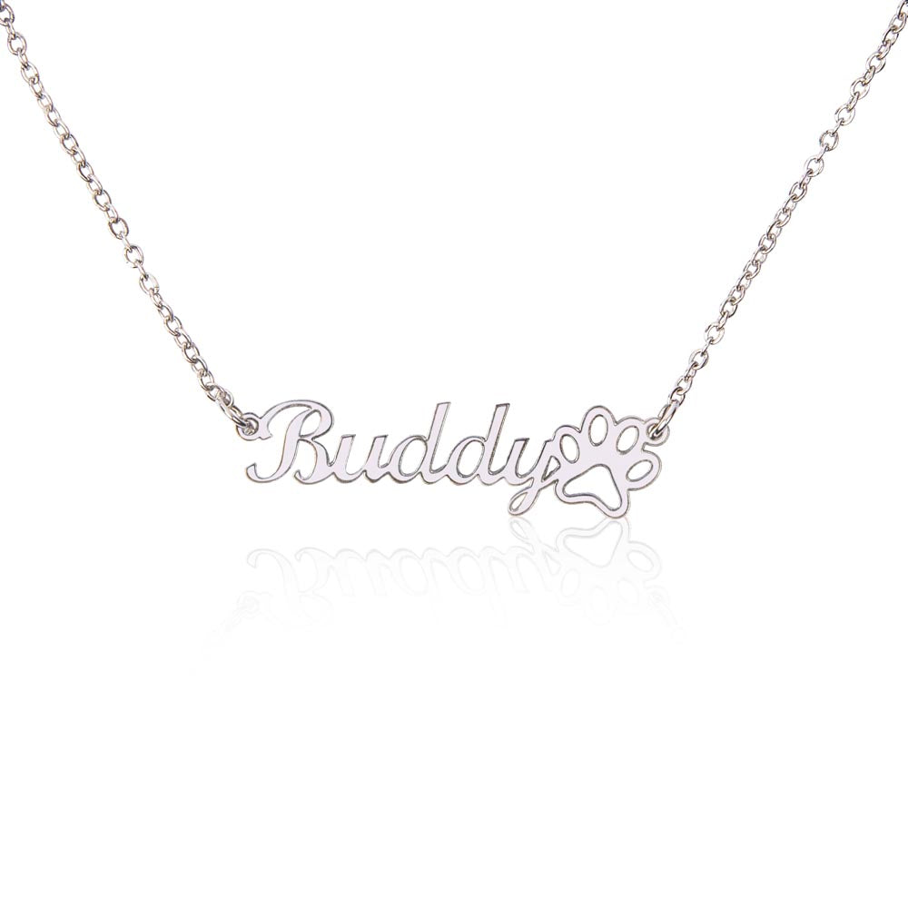 Personalized Paw Print Name Necklace – Custom Pet Name Jewelry Gift for Dog & Cat Lovers