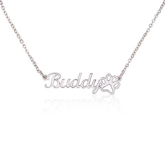 Personalized Paw Print Name Necklace – Custom Pet Name Jewelry Gift for Dog & Cat Lovers