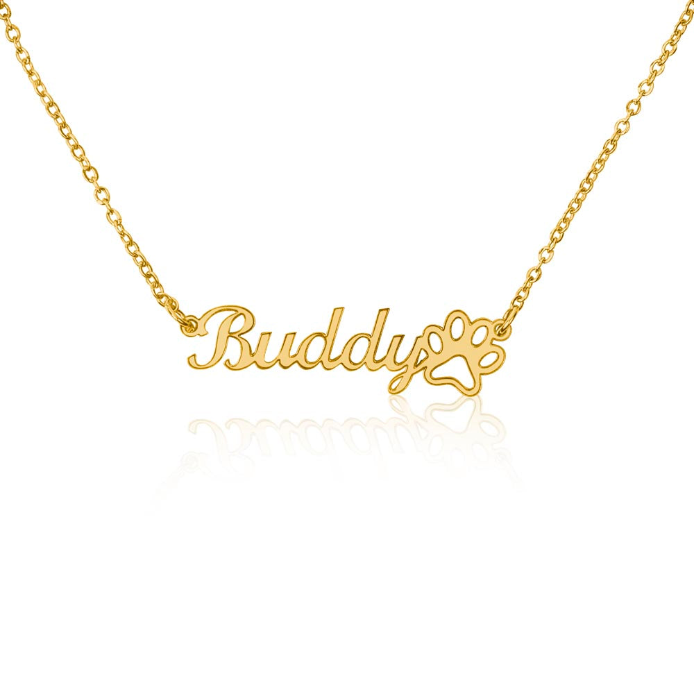 Personalized Paw Print Name Necklace – Custom Pet Name Jewelry Gift for Dog & Cat Lovers
