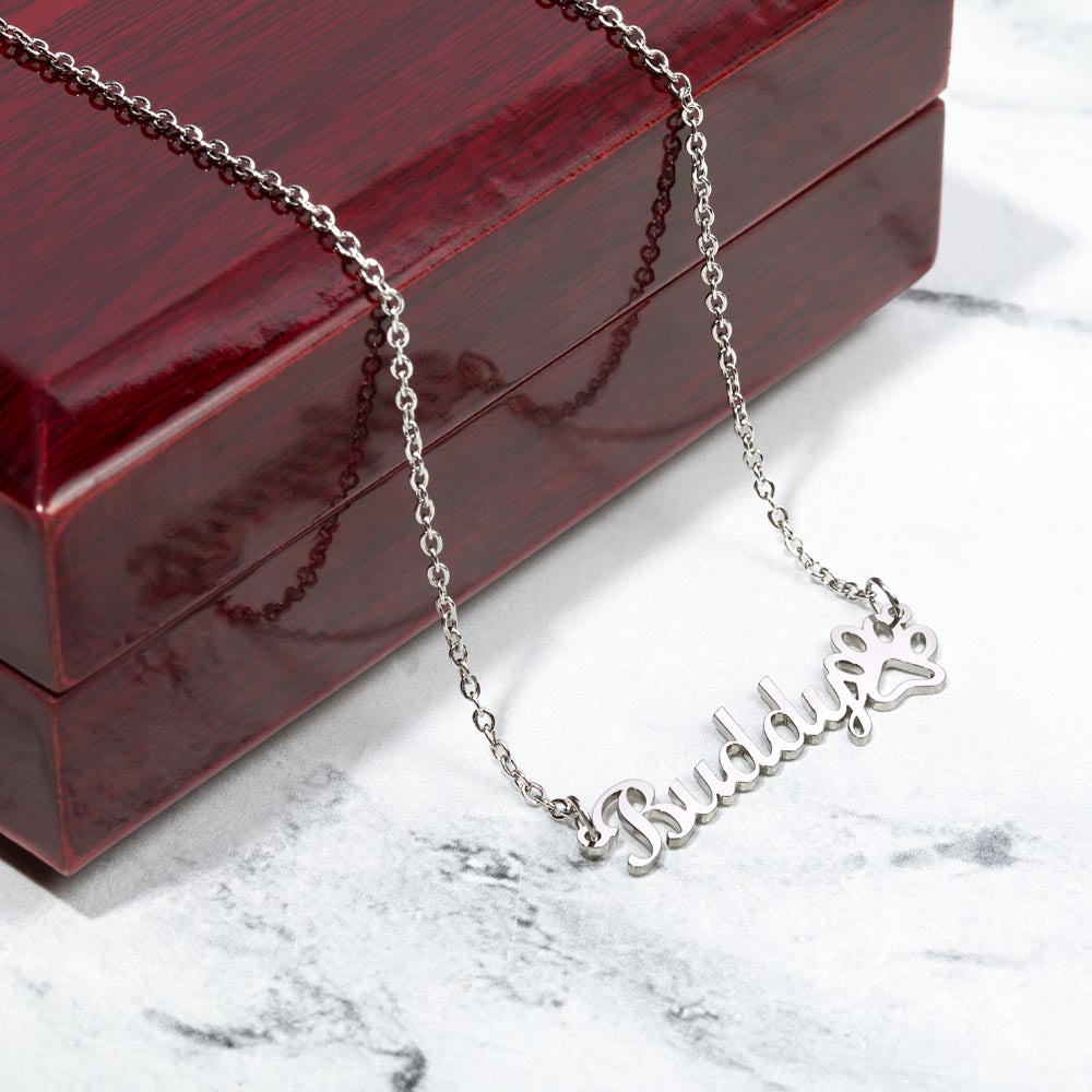 Personalized Paw Print Name Necklace – Custom Pet Name Jewelry Gift for Dog & Cat Lovers