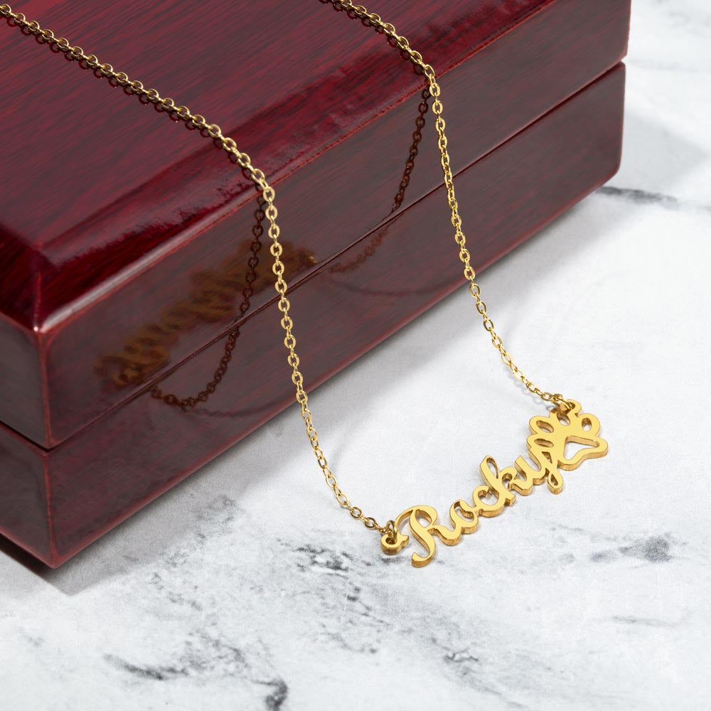 Personalized Paw Print Name Necklace – Custom Pet Name Jewelry Gift for Dog & Cat Lovers