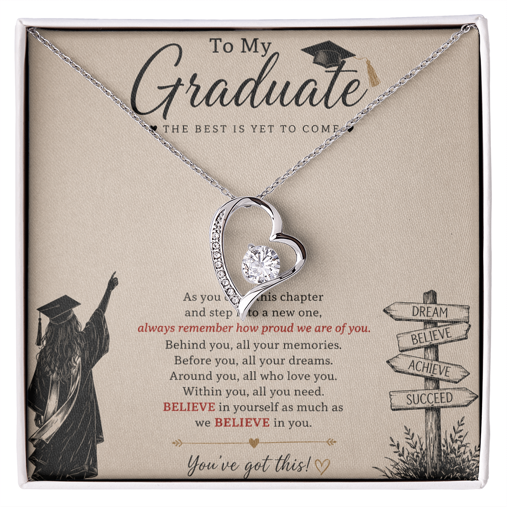 To My Graduate – Believe in Yourself Love Knot Necklace | Graduation Gift for Daughter | Inspirational Jewelry Gift | Proud of You Gift