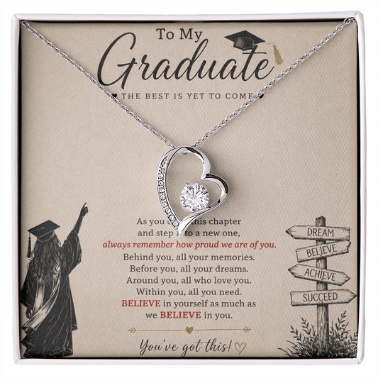 To My Graduate – Believe in Yourself Love Knot Necklace | Graduation Gift for Daughter | Inspirational Jewelry Gift | Proud of You Gift