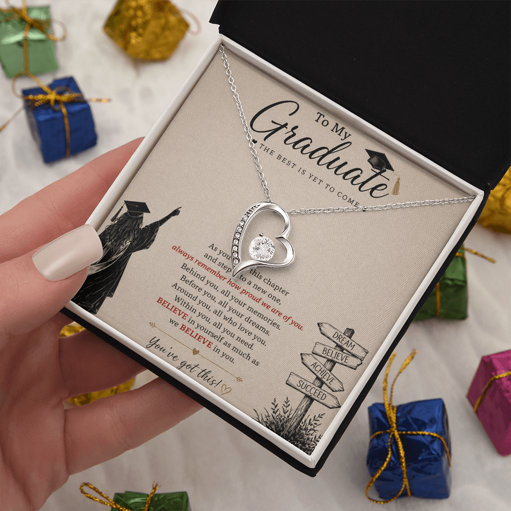 To My Graduate – Believe in Yourself Love Knot Necklace | Graduation Gift for Daughter | Inspirational Jewelry Gift | Proud of You Gift