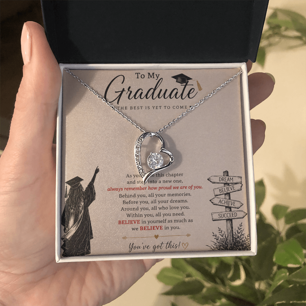 To My Graduate – Believe in Yourself Love Knot Necklace | Graduation Gift for Daughter | Inspirational Jewelry Gift | Proud of You Gift