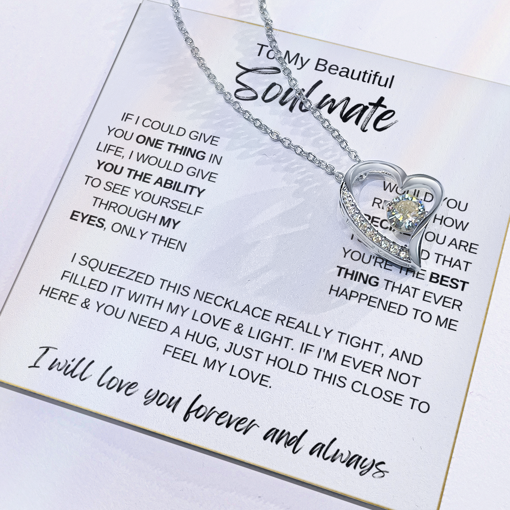 To My Soulmate Necklace, Romantic Gift for Her, Love Message Card Jewelry, Anniversary Gift, Wife or Girlfriend Gift, Heart Necklace