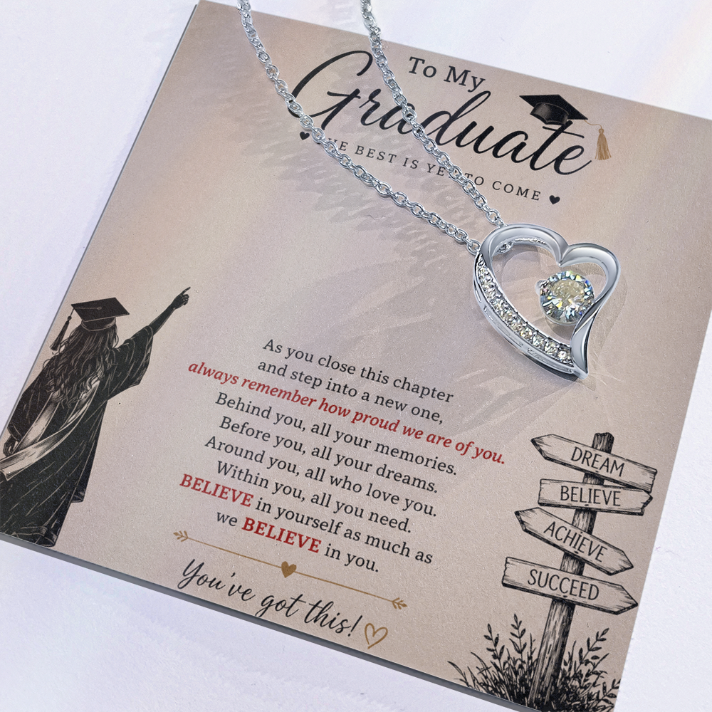 To My Graduate – Believe in Yourself Love Knot Necklace | Graduation Gift for Daughter | Inspirational Jewelry Gift | Proud of You Gift