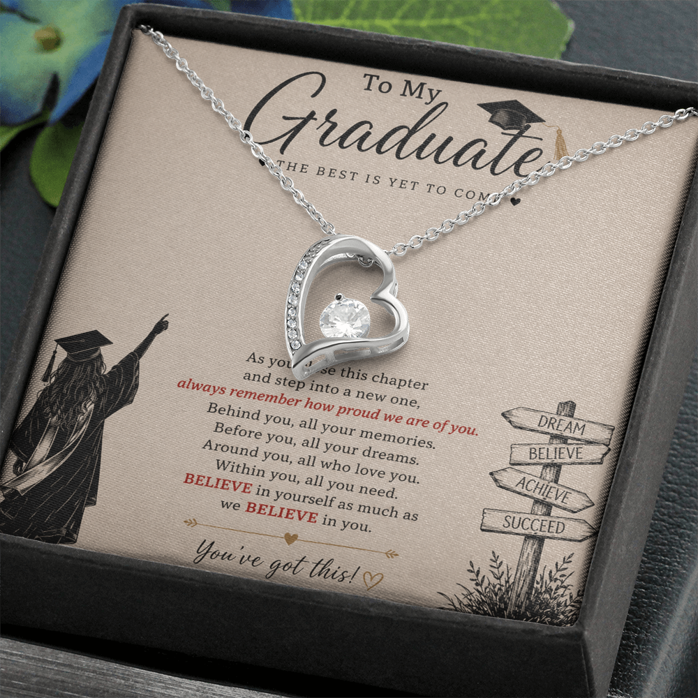 To My Graduate – Believe in Yourself Love Knot Necklace | Graduation Gift for Daughter | Inspirational Jewelry Gift | Proud of You Gift